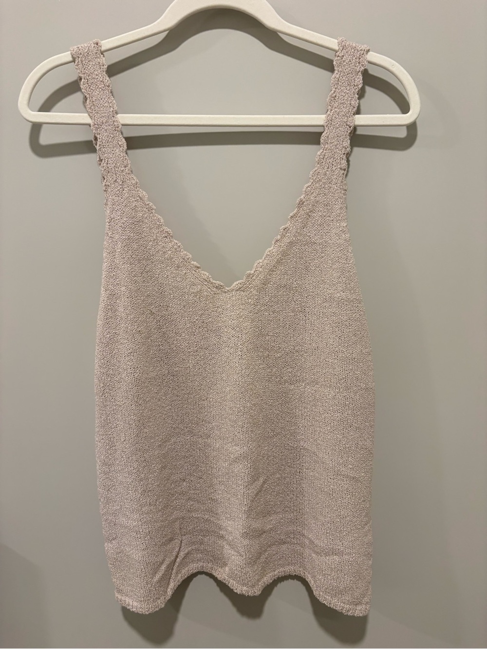 Scallop Trim Knit Tank Top - Tan